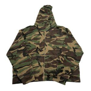FOUND Washed Camouflage Zip Hoodie in Woodland Camo